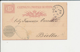 C3 CARTOLINA POSTALE  DA GENOVA PER BIELLA 8-7-1878 - Postwaardestukken