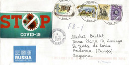 Stop Covid19, Vignette Locale Prevention Coronavirus Sur Lettre De Saint Petersburg, Adressée Andorra Avec Timbre à Date - Errors & Oddities