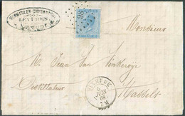 N°18 - 20 Centimes Bleu, Obl. LP.98 Sur Lettre De DIXMUDE le 2 Octobre 1868 Vers Hasselt. Belles Frappes. - TB - 16569 - 1865-1866 Perfil Izquierdo