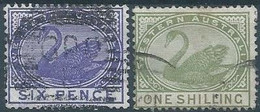 AUSTRALIA,WESTERN AUSTRALIA,1890 -1893 Black Swan - 6P Violet & 1Sh Olive Green,Oblitered - Gebruikt