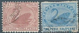 AUSTRALIA,WESTERN AUSTRALIA,1882 -1890 Black Swan,3P & 2½P,Oblitered - Gebruikt