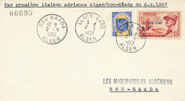 Premier Vol ALGER BOU-SÂADA Du 2/9/57 Sur Lettre Obl " ALGER GARE 2/9/57 " Leclerc 18 Juin 1940 - Algérie FFC - Airmail