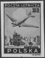 POLAND (1946) Plane Over Ruins Of Warsaw. Black Print. Scott No C18, Yvert No PA15. - Prove & Ristampe