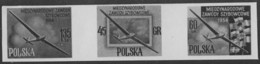 POLAND (1954) Gliders. Strip Of 3 Black Prints. Scott Nos 624-7, Yvert Nos 751-5. International Glider Championships. - Essais & Réimpressions