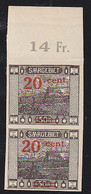 SAAR (1921) Signal Bridge, Saarbrucken. Imperforate Proof Pair With Overprint. Scott No 89. - Sonstige & Ohne Zuordnung