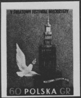 POLAND (1955) Dove. Tower Of Palace Of Science & Culture. Black Print. Scott No 690, Yvert No 818. - Essais & Réimpressions