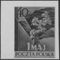 POLAND (1954) Flag. Flowers. Black Print. Scott No 617, Yvert No 744. Labor Day. - Proofs & Reprints