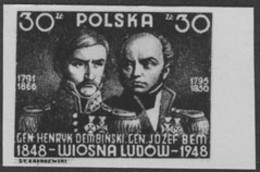 POLAND (1948) Generals Dembinski & Bem. Black Print. Scott No 430, Yvert No 510. 1848 Revolution. - Prove & Ristampe
