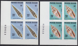 FRENCH POLYNESIA (1979) Seashells. Set Of 3 Corner Imperforate Blocks Of 4. Scott Nos 323-5, Yvert Nos 142-4. - Geschnittene, Druckproben Und Abarten