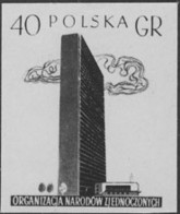 POLAND (1957) UN Building. Black Print. Scott No 763, Yvert No 887. - Prove & Ristampe