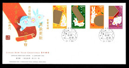 Hong Kong 1999 Lunar Year Of The Rabbit FDC With Rabbit Postmark "scratch Off" - Covers & Documents