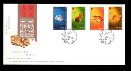 Hong Kong 2008 Chinese New Year Of The Rat Stamp Set FDC - Covers & Documents