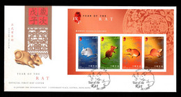 Hong Kong 2008 Chinese New Year Of The Rat Stamp Miniature Sheet FDC - Covers & Documents