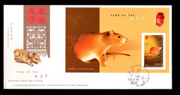Hong Kong 2008 Chinese New Year Of The Rat Stamp $5 Miniature Sheet FDC - Covers & Documents
