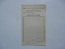 VIEUX PAPIERS - CHEMIN DE FER DU NORD (Service Des Titres) : Fiche De Contrôle - Ohne Zuordnung