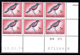 South Africa - 1972-74 Definitive 3c Shrike Control Block (18.01.74) (**) # SG 316a - Blocks & Sheetlets