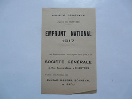 VIEUX PAPIERS - SOUSCRIPTION : EMPRUNT NATIONAL 1917 - SOCIETE GENERALE - Agence De CHARTRES 15 Rue Sainte Même - Non Classés