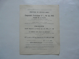 VIEUX PAPIERS - OBLIGATIONS : EMPRUNT EXTERIEUR 5% OR DE 1913 - Pavage De LA PLATA - ARGENTINE - Sin Clasificación