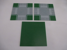 LEGO : Lot De 3 Plaques Grise  - 2 Croisements - 1 Base Verte - Lotti