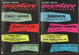 Lot 2 Livres  Mystère Magazine  N: 145 & 149 - De Ellery Queen - Années 1960 - Jacquier, Ed.