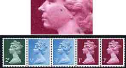 Great Britain 1971 Machin Multi-value Coil (2p,1/2p,1/2p,1p,1p) With Constant Variety 'tiny Coloured Dot On Cheek On 2nd - Sheets, Plate Blocks & Multiples