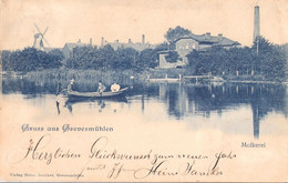 GREVESMÜHLEN Blaudruck Molkerei Windmühle Herr Mit 2 Damen Hochmodisch Im Ruderboot Gelaufen 31.12.1899 - Grevesmühlen