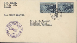 USA Philippine Islands YT 255 X2 CAD Manila 28 Apr 37 First Flight Via P.A.A Manila Macao Hong Kong Bureau Of Posts 1937 - Philippines