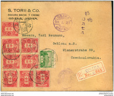1927, Registered Letter Frankked With 8 Examples Of 3 S. Tazawa And 2 S. Fuijisan Sent From OSAKA To Gablonz, Czechoslow - Autres & Non Classés