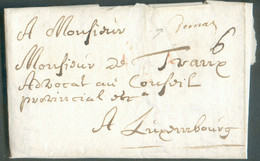 LAC De MALINES (griffe Manuscrite DeMal) Du 9 Janvier 1734 Vers L'avocat Du Conseil Provincial De Luxembourg), Port '6' - 1714-1794 (Paises Bajos Austriacos)