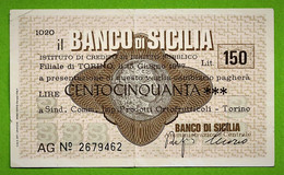 ITALIE / IL BANCO DI SICILIA / AG 2679462 / 150 LIRE / 1977 - Buoni Di Cassa