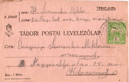 A85  - TABORI POSTA TO KOLOSVAR HUNGARY/ROMANIA 1915 - WO1