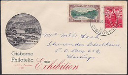 NEW ZEALAND GISBORNE PHILATELIC EXHIBITION 1957 PEACE STAMPS FRANKING - Storia Postale