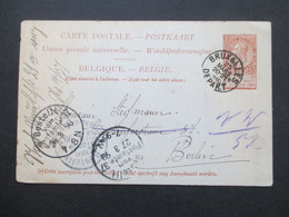 Belgien 1898 Gedruckte Ganzsache J.Justin Georges Bruxelles Nach Berlin Gesendet Dort Innerhalb Berlins Weitergeleitet - Cartes Postales 1871-1909