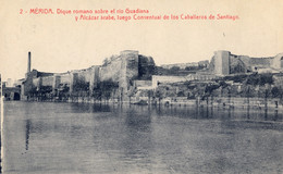 BADAJOZ  , T.P. NO CIRCULADA  , COL. BOCCONI , MÉRIDA - DIQUE ROMANO SOBRE EL RIO GUADIANA Y ALCÁZAR ÁRABE - Mérida