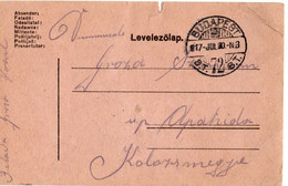 A116  -  BUDAPEST  LEVELEZOLAP TO APAHIDA KOLOSVAR ROMANIA  1WW 1917 - Lettres 1ère Guerre Mondiale