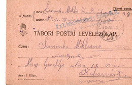 A124  -  TABORI POSTA  FELDPOSTAMT INFANTERIEREGIMENT STAMP TO KOLOSVAR CLUJ  ROMANIA   1WW 1916 - Cartas De La Primera Guerra Mundial