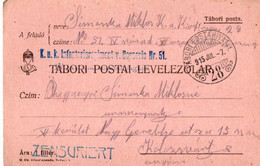 A133  -  TABORI POSTAI LEVELEZOLAP  ZENZURIERT CENZORED INFANTERIEREGIMENT STAMP TO KOLOSVAR CLUJ   ROMANIA 1WW 1915 - World War 1 Letters