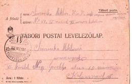 A138 -  TABORI POSTAI LEVELEZOLAP STAMP  TO KOLOSVAR CLUJ APAHIDA ROMANIA 1WW 1915 - World War 1 Letters