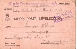 A139  -  TABORI POSTAI LEVELEZOLAP ERSATZBATAILLON NR. 50 STAMP  TO KOLOSVAR CLUJ  ROMANIA 1WW 1917 - World War 1 Letters