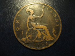 One Penny 1884 Queen Victoria Bronze Coin UK England Great Britain - Andere & Zonder Classificatie