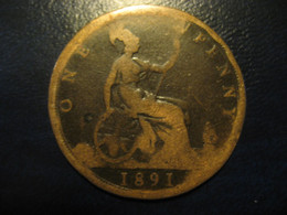 One Penny 1891 Queen Victoria Bronze Coin UK England Great Britain - Andere & Zonder Classificatie