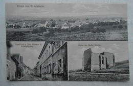 CPA 1915  Gruss Aus Eckelsheim. Handlung V Joh. Rössler II, Postnilfstelle & Ruine Der Beller Kirche. Allemagne - Alzey