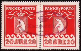 1916. PAKKE PORTO. 20 øre Red. Thiele. Perf 11 ½. Pair Cancelled Kangerdluk. (Michel 9A) - JF411047 - Parcel Post