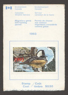 1993 Federal Wildlife Habitat Conservation $8.50 Hooded Merganser  - On Hunting Licence - Revenues