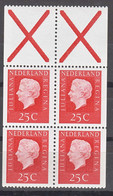Netherlands Queen Juliana 1969 Mi#910 Mint Never Hinged Piece Of Four With Empty Fields - Neufs