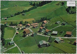 Flugaufnahme Cafe Sager Ferienwohnungen, Massenlager Tschalun-Oberiberg SZ - Oberiberg