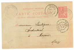 VOILLECOMTAL Sur ARROS Gers Carte Postale Entier 10c Mouchon Millésime 202 Yv 112-CPDest NOGARO Via RISCLES Ob 1902 - Handstempel