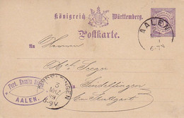 Postkarte Württemberg - Ferd. Ensslin Söhne - Aalen - 1889 (53211) - Postwaardestukken