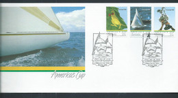 Australia 1986 Americas Cup Set 3 On FDC Official Unaddressed + APO Souvenir Cover & Postcard , Both FDI Cancels - Other & Unclassified