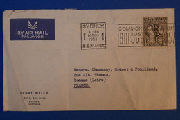 I 12 AUSTRALIA BELLE LETTRE 1951  PAR AVION SYDNEY POUR ROANNE FRANCE + AFFRANCHISSEMENT PLAISANT - Lettres & Documents